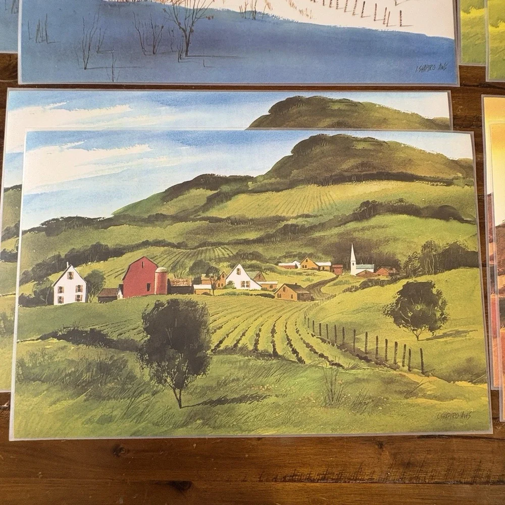 Shapiro AWS Four Seasons Vinyl Placemats Set 8 Farm Country Landscape Cottage